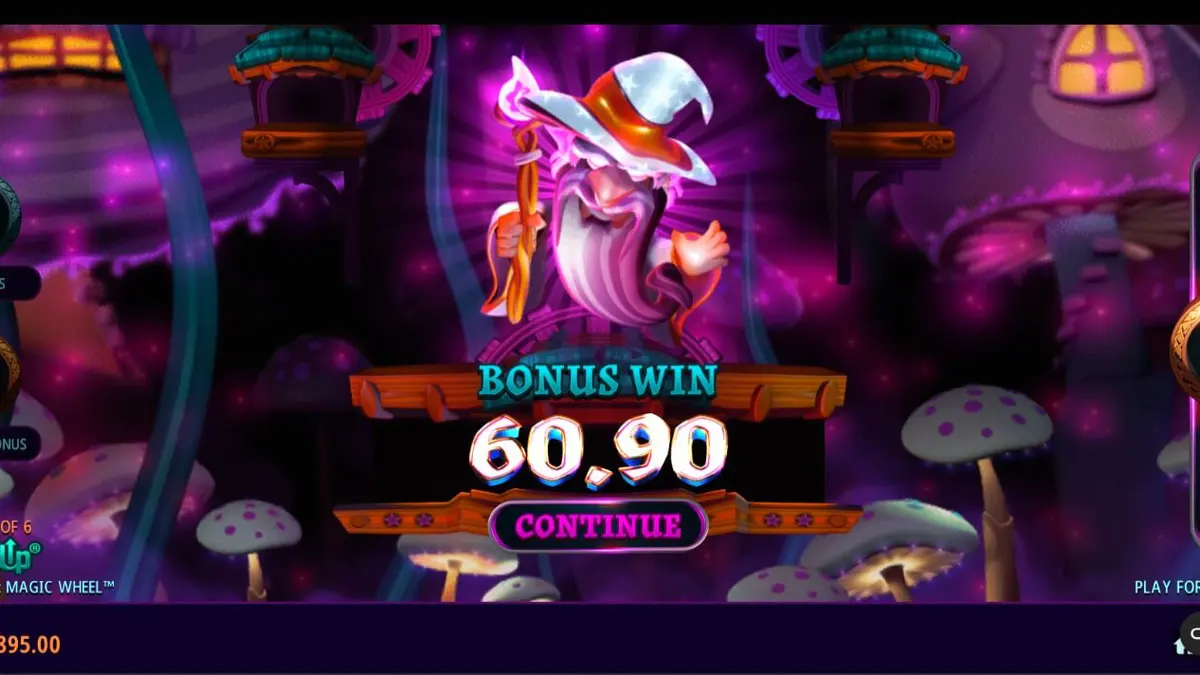 Tampilan visual slot Fire Gnomes 2 Magic Wheel dengan tema jamur dan gnome